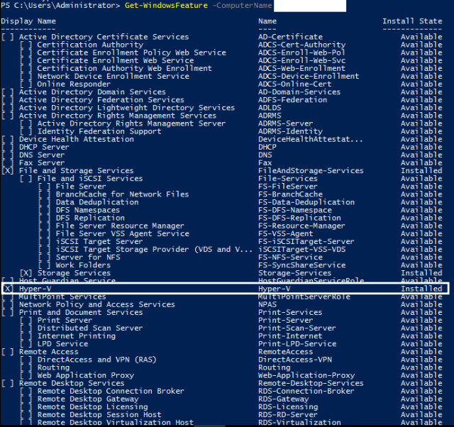 Instalação do Hyper-V no Windows Server 2016 via PowerShell